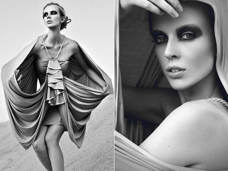 Woman in Draped Dress — Black