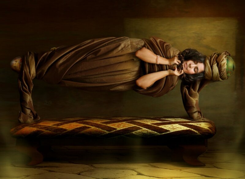 Woman in Draped Fabric — Brown