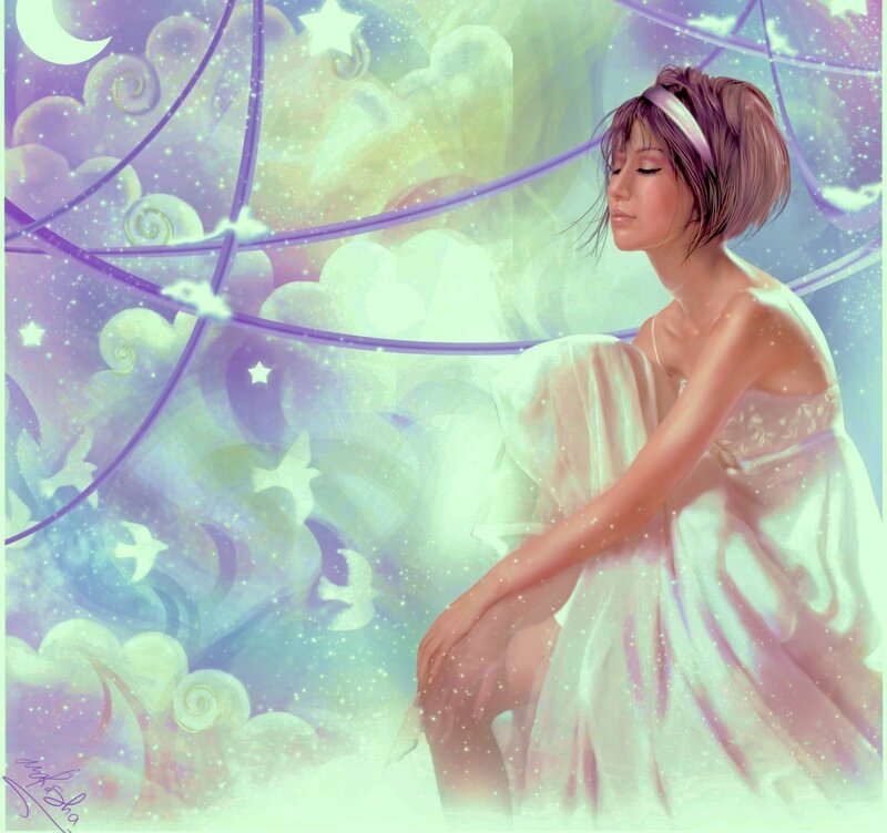 woman in dreamy celestial scene