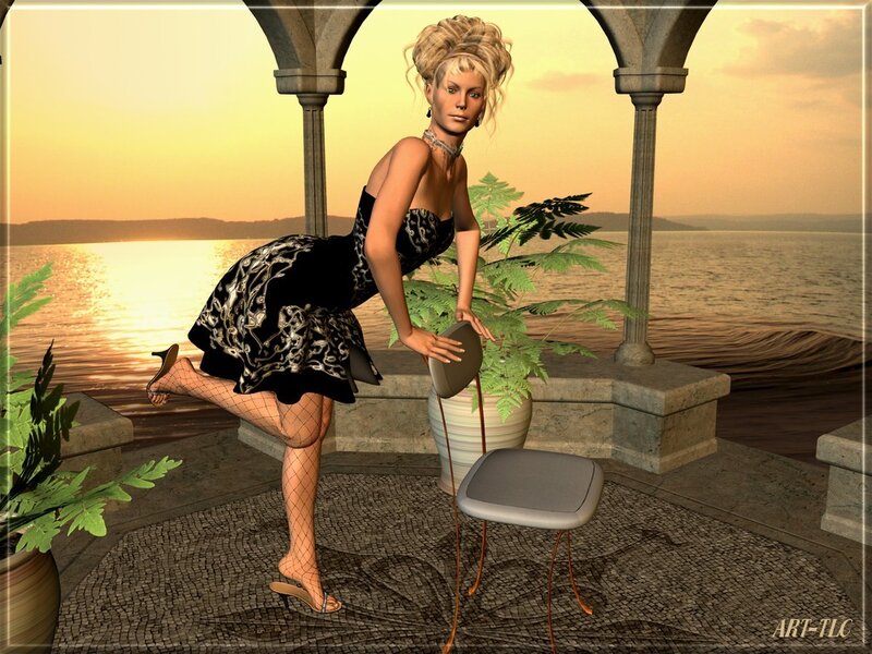 Woman in dress at sunset