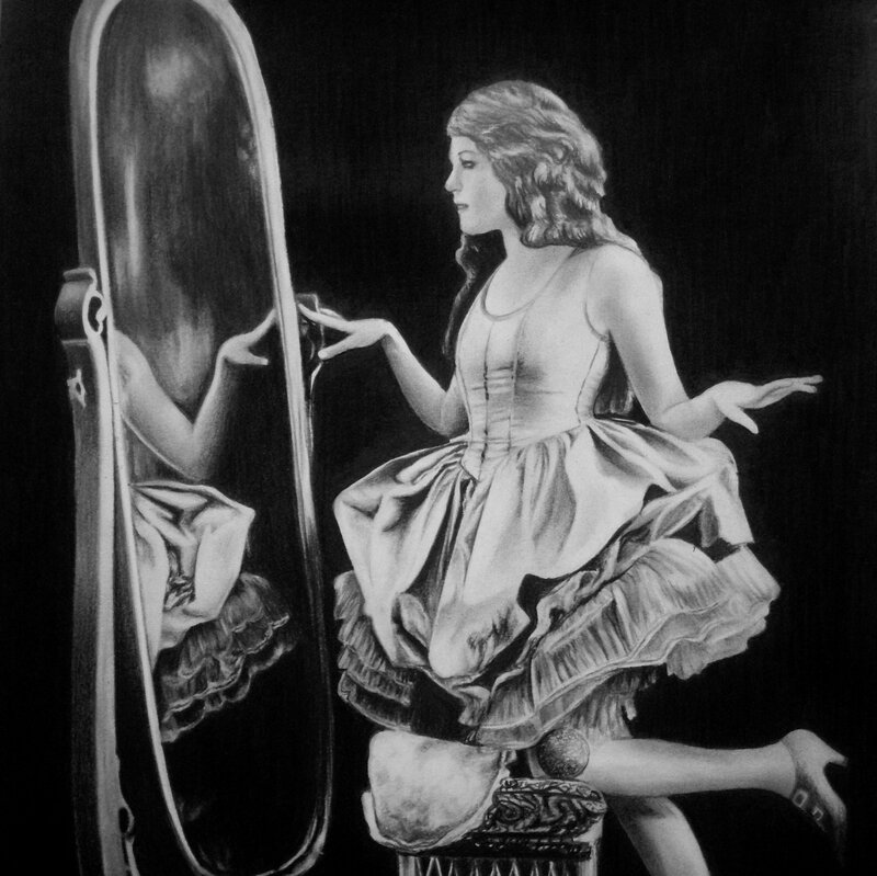 Woman in Dress — Black, Dramatic, Illustration