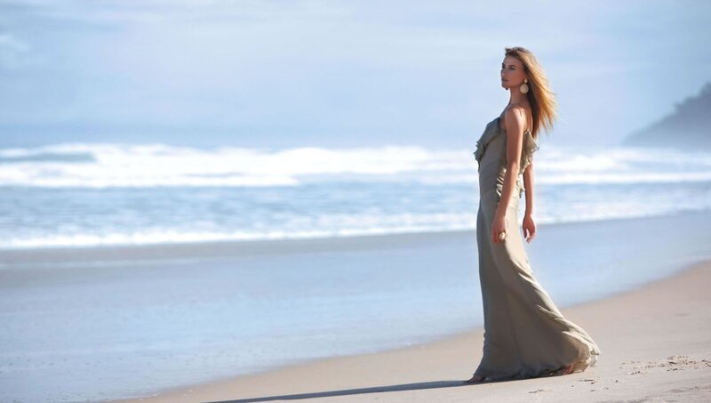 woman in dress on beach