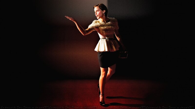 Woman in Dress on Stage — Black, Dramatic