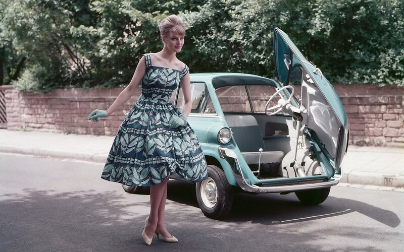Woman in Dress with Car — Teal, Calm