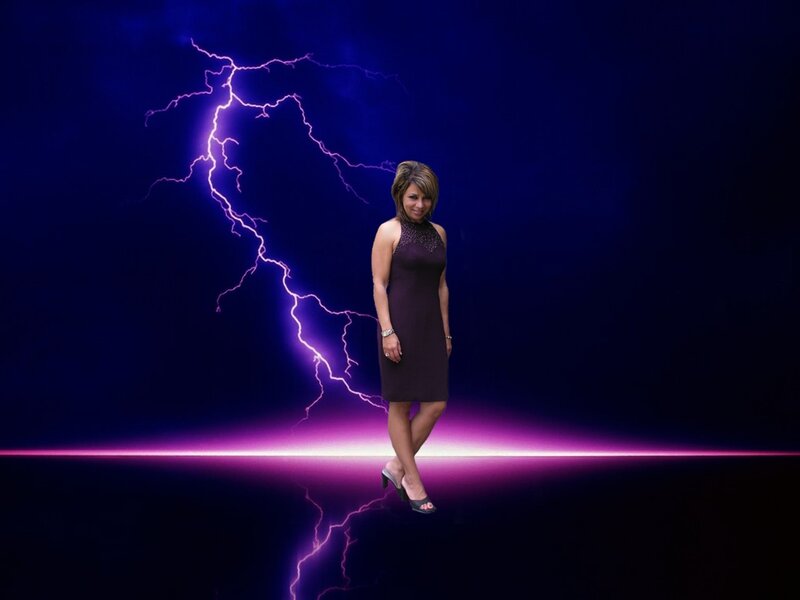 Woman in dress with lightning