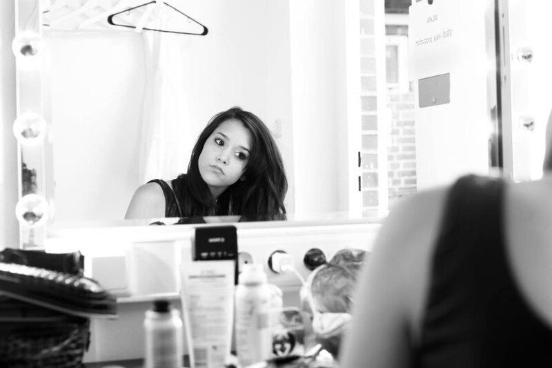 woman in dressing room mirror