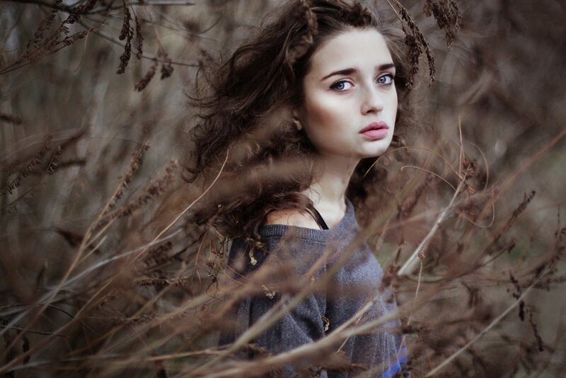 Woman in Dry Grass — Brown