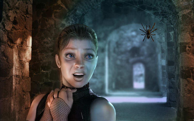 woman in dungeon with spider