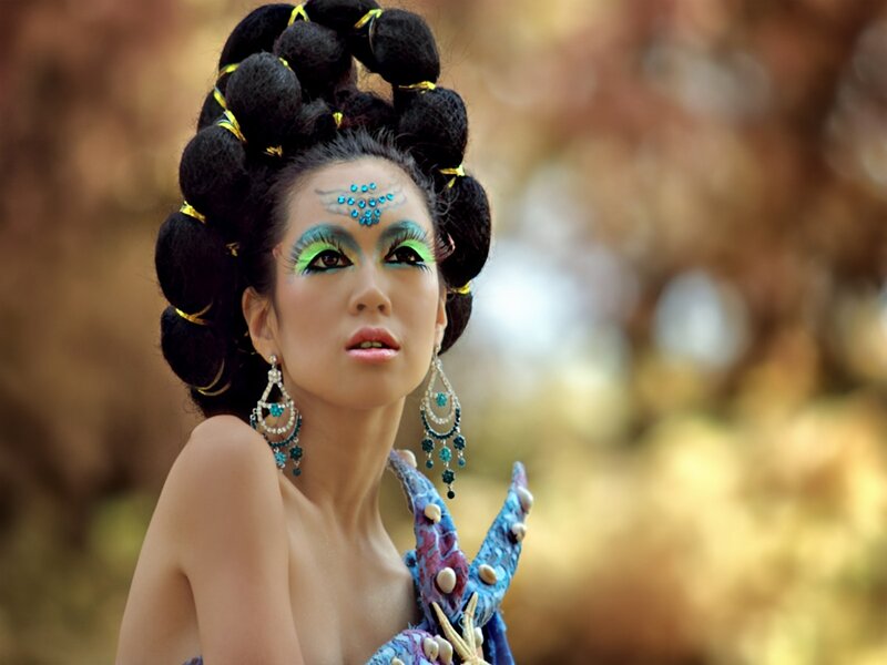Woman in Elaborate Costume — Blue, Dramatic
