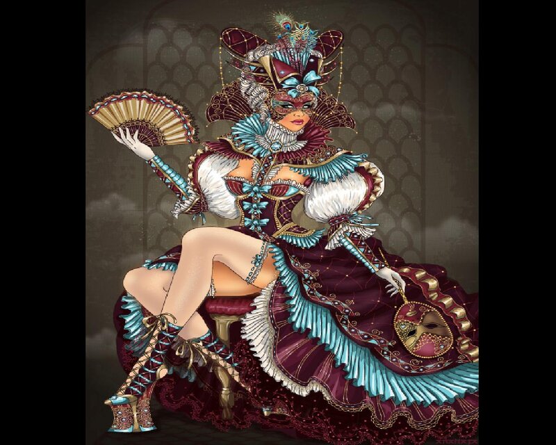 Woman in Elaborate Costume — Maroon