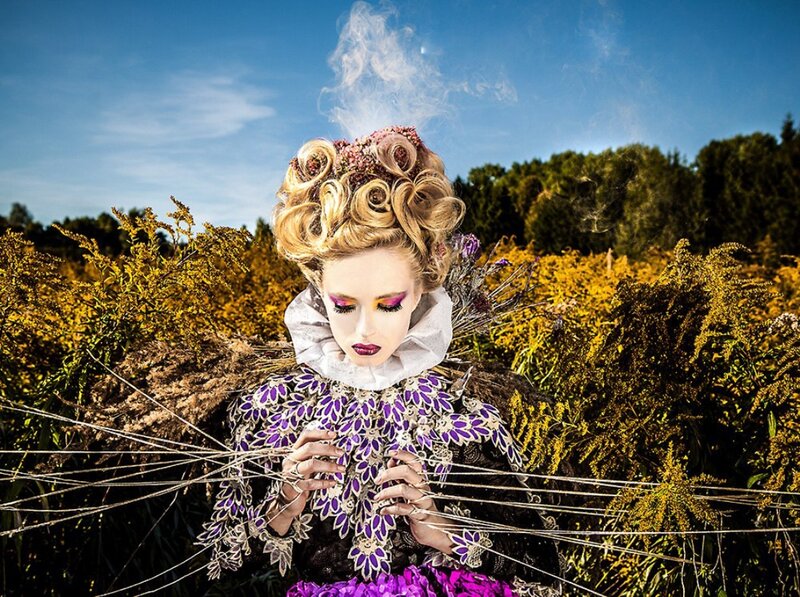 Woman in Elaborate Costume — Purple, Dramatic