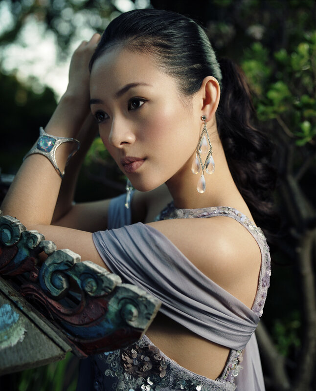 woman in elegant dress with jewelry