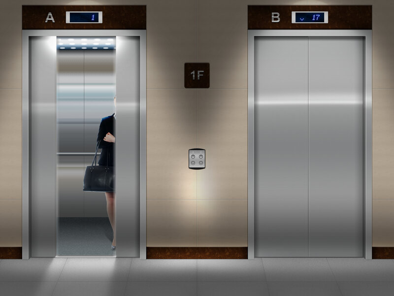 Woman in Elevator — Silver