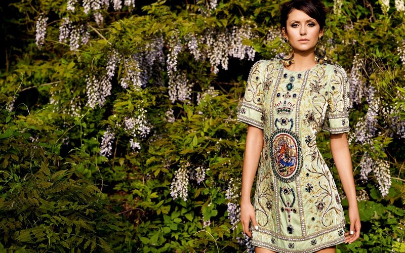 Woman in Embroidered Dress — Green
