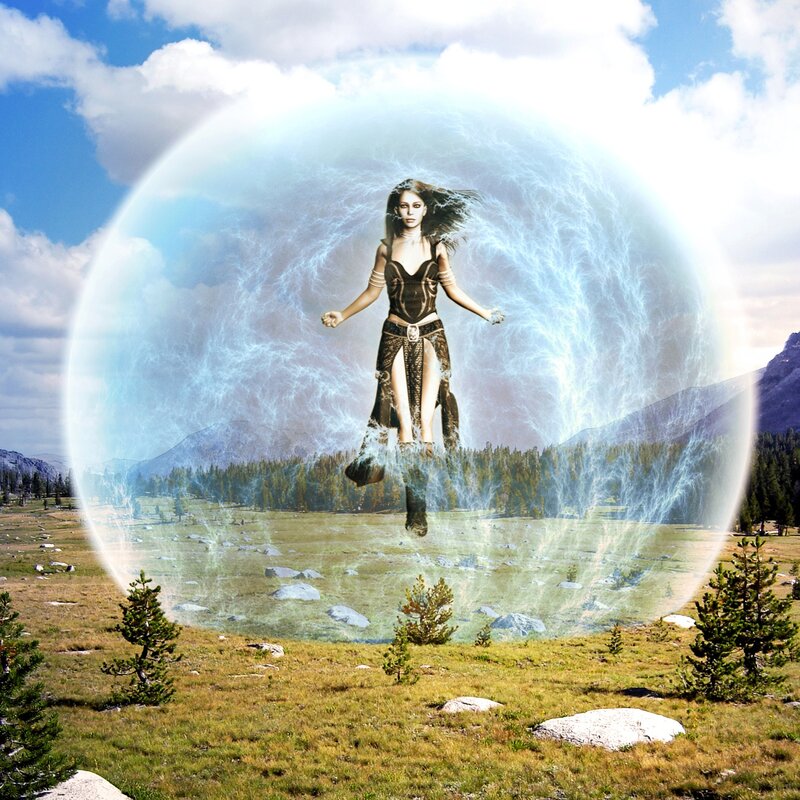 woman in energy bubble