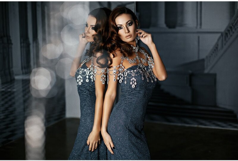 Woman in Evening Gown — Gray, Dramatic