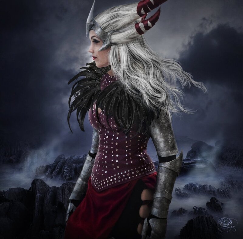 Woman in Fantasy Armor — Gray