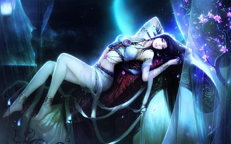 Woman in Fantasy Attire — Blue, Dreamy, Night