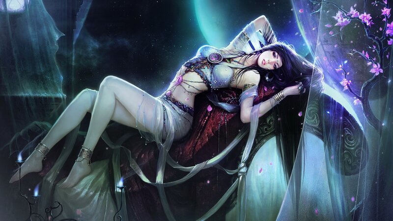 Woman in Fantasy Attire — Purple, Serene, Night