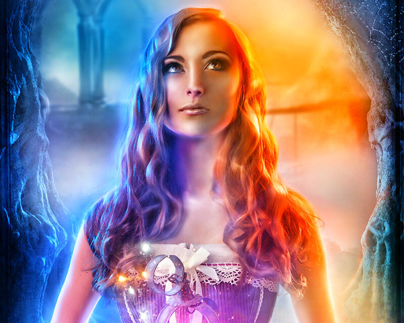 Woman in Fantasy Dress — Blue, Dramatic, Digital Art