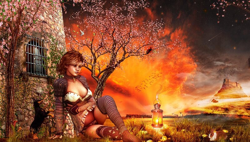woman in fantasy landscape