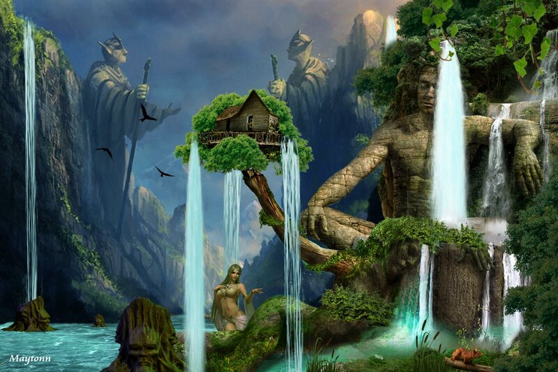 Woman in Fantasy Landscape — Green, Fantastical