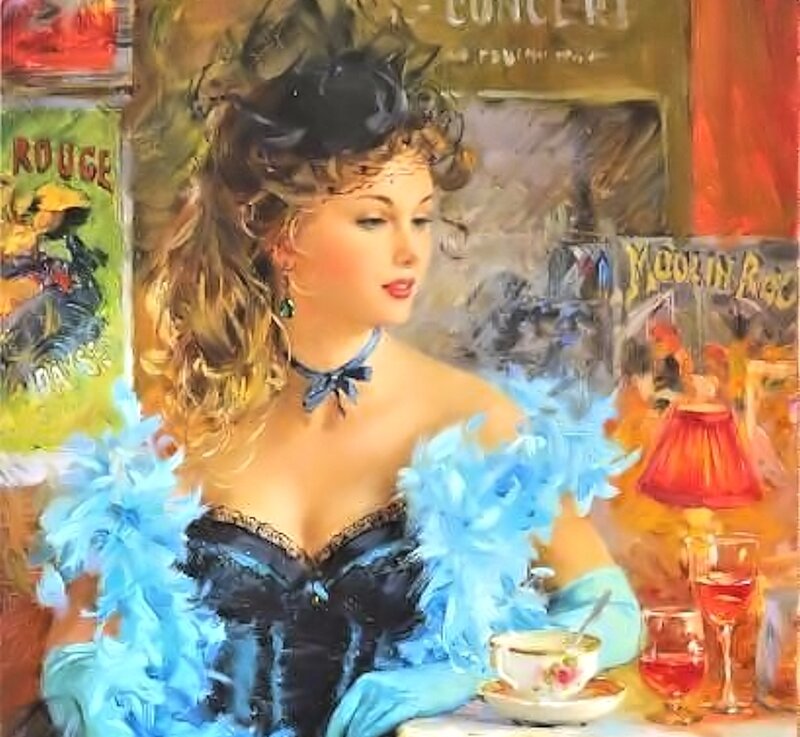 Woman in Feather Boa — Blue, Dramatic