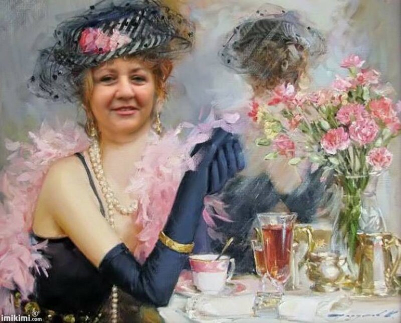 Woman in Feather Boa — Pink, Elegant