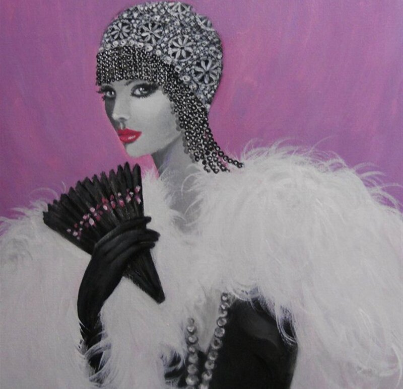 Woman in Feather Boa — Purple, Dramatic