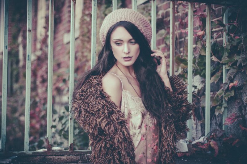 Woman in Feather Coat — Brown