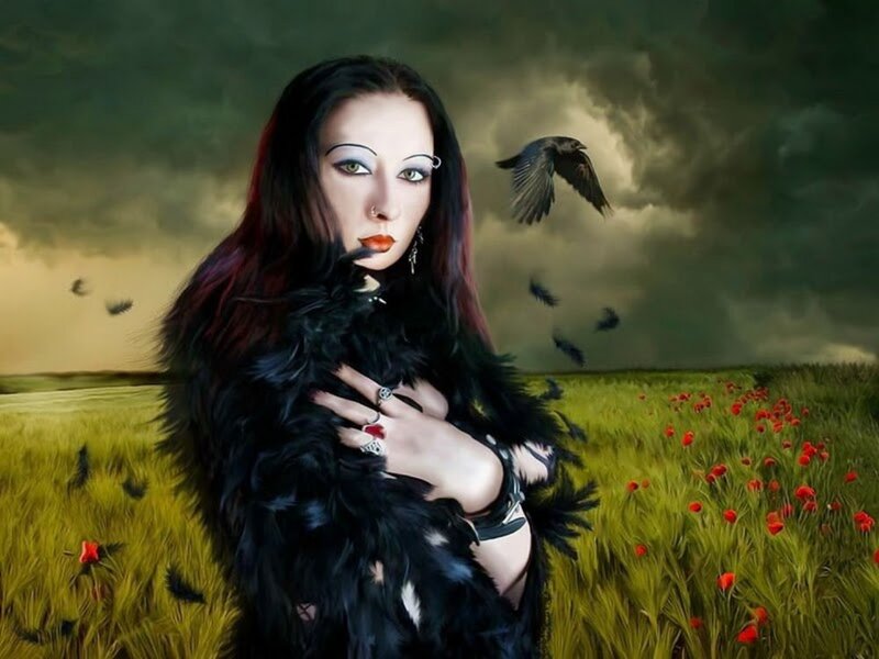 Woman in Feather Coat — Green