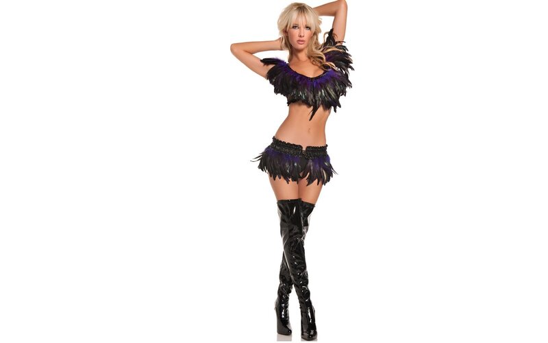 Woman in Feather Costume — Black, Confident