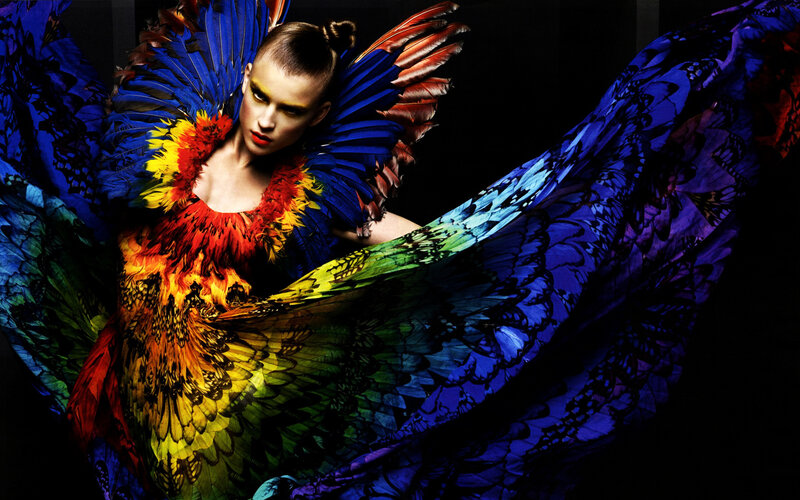Woman in Feather Costume — Blue, Dramatic