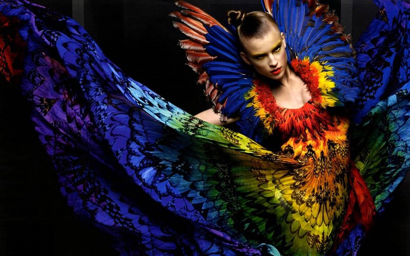 Woman in Feather Costume — Blue