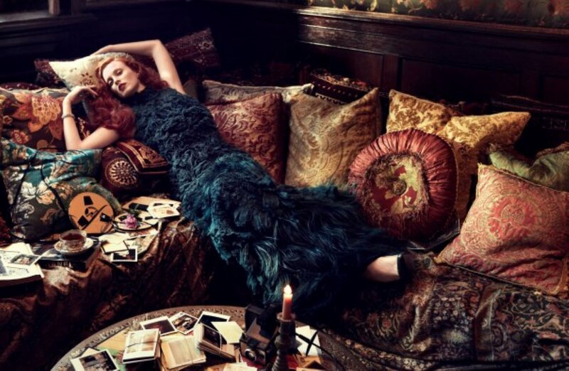 Woman in Feather Dress — Blue, Dramatic, Night