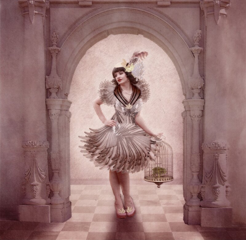 Woman in Feather Dress — Pink