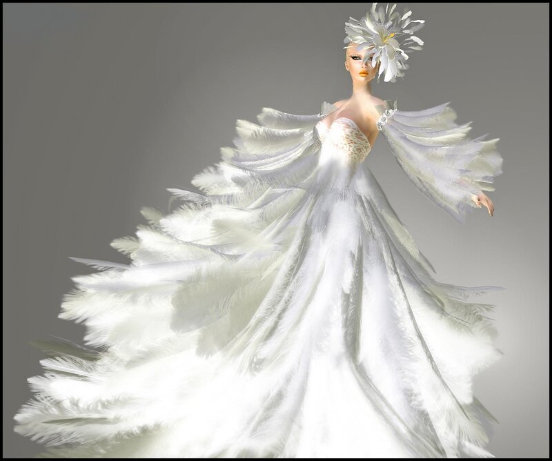 Woman in Feather Gown