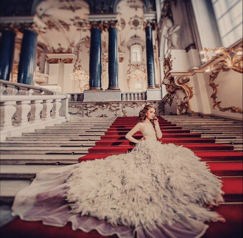 Woman in Feather Gown — White