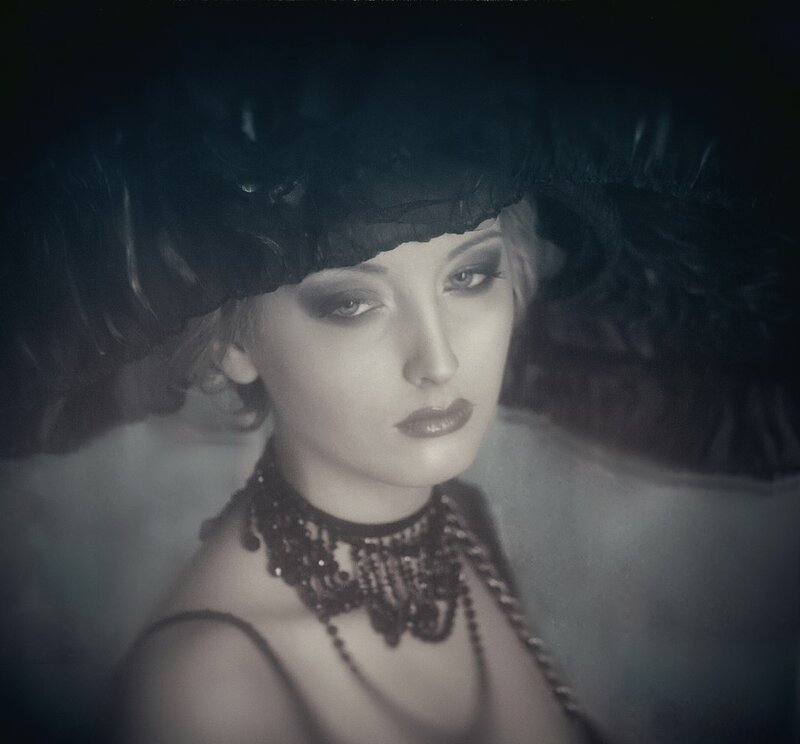 Woman in Feather Hat — Black