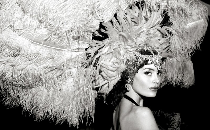 Woman in Feather Headdress — Black, Dramatic, Night