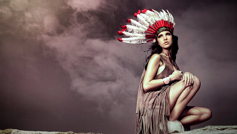 Woman in Feather Headdress — Brown