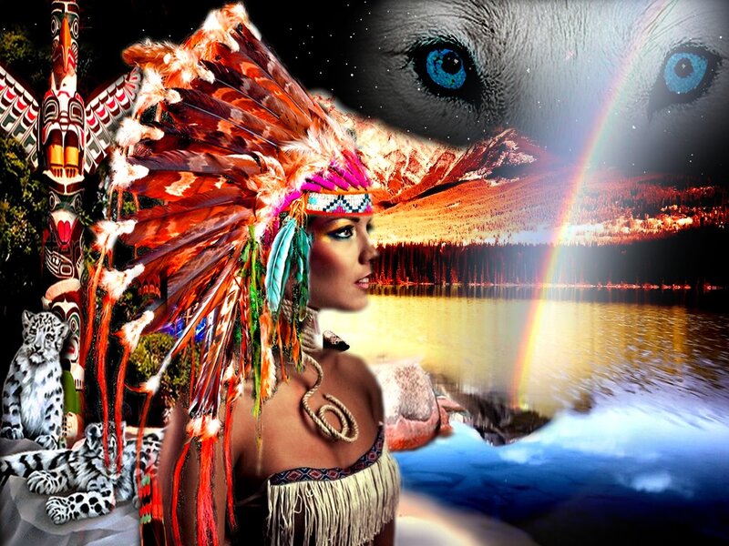 Woman in Feather Headdress — Red