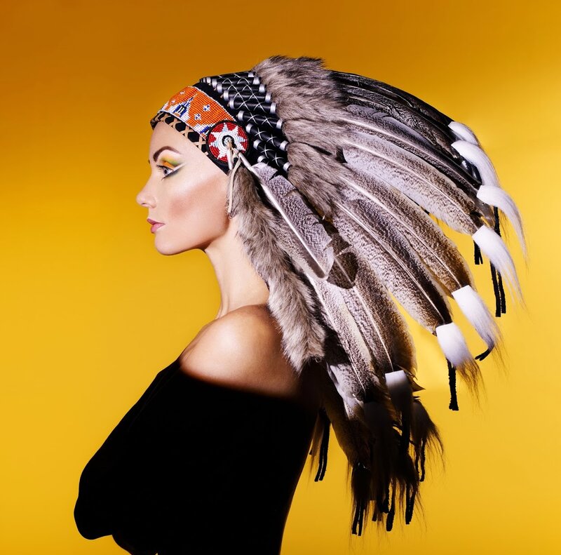 Woman in Feather Headdress — Yellow, Dramatic