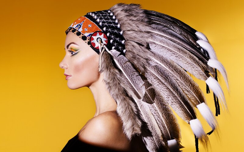 Woman in Feather Headdress — Yellow