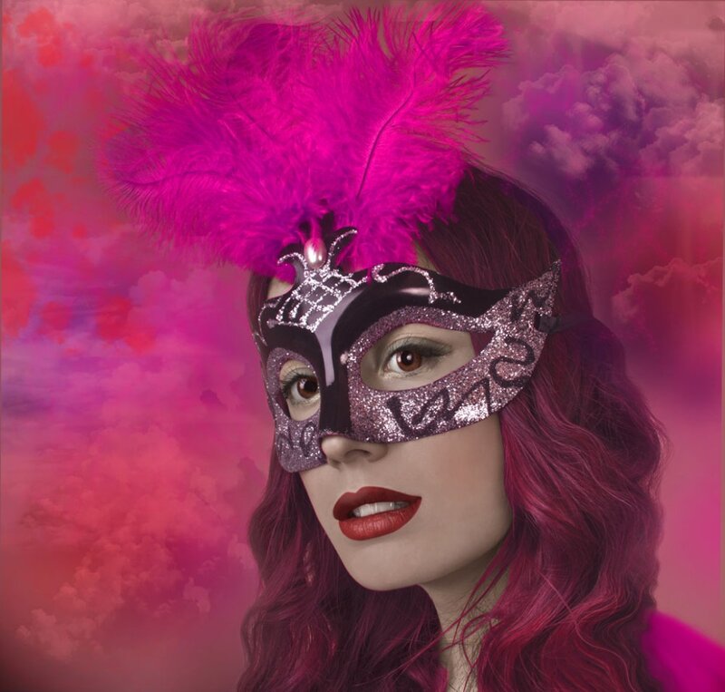 Woman in Feather Mask — Pink