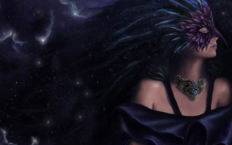 Woman in Feather Mask — Purple