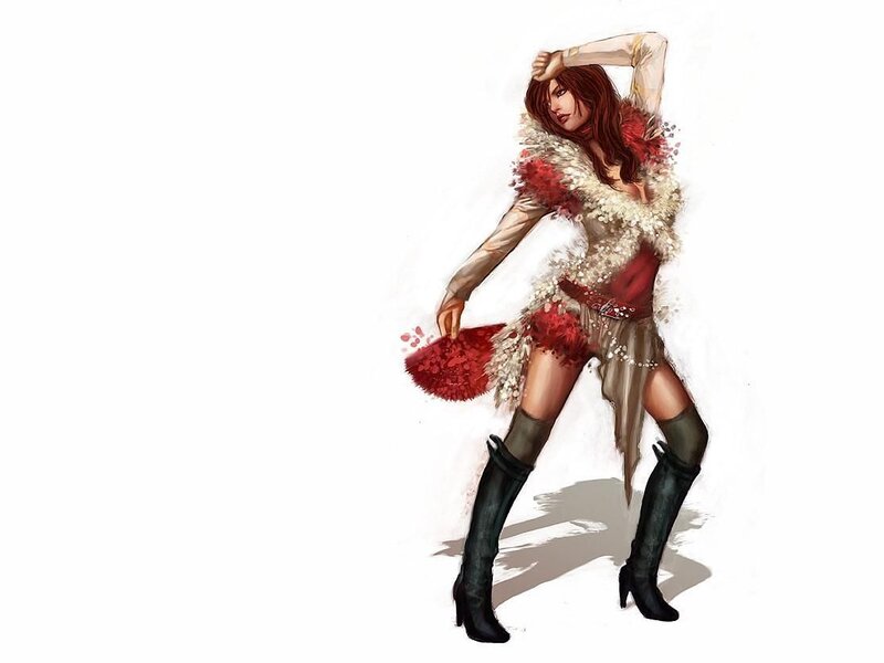 woman in feathered costume