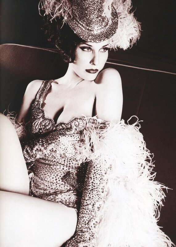 woman in feathered costume