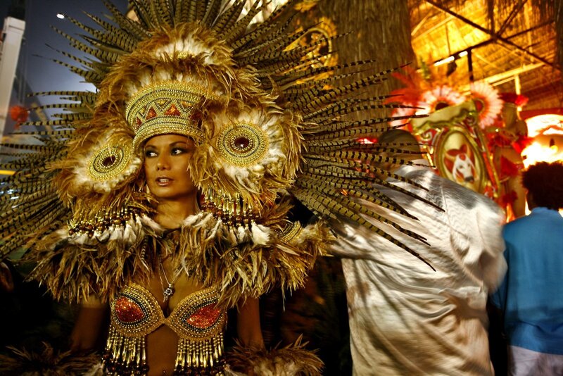 Woman in Feathered Costume — Gold