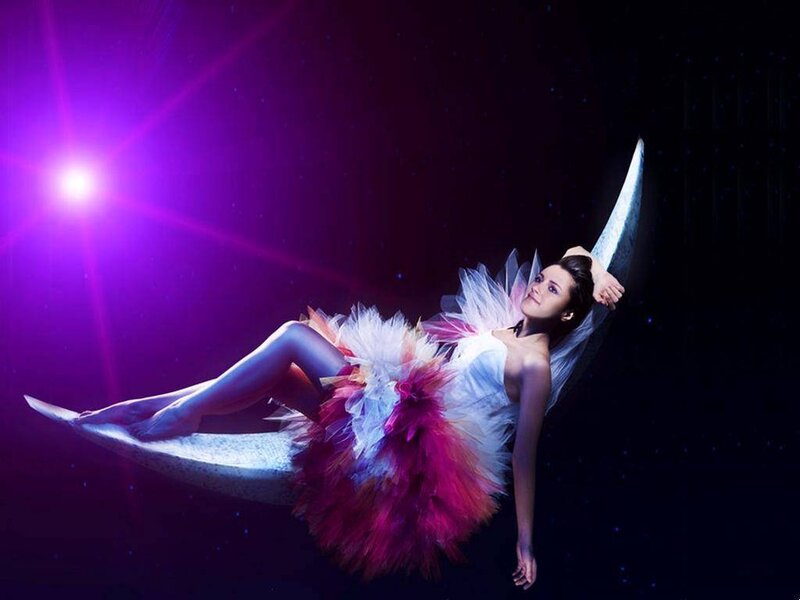 Woman in Feathered Costume — Purple